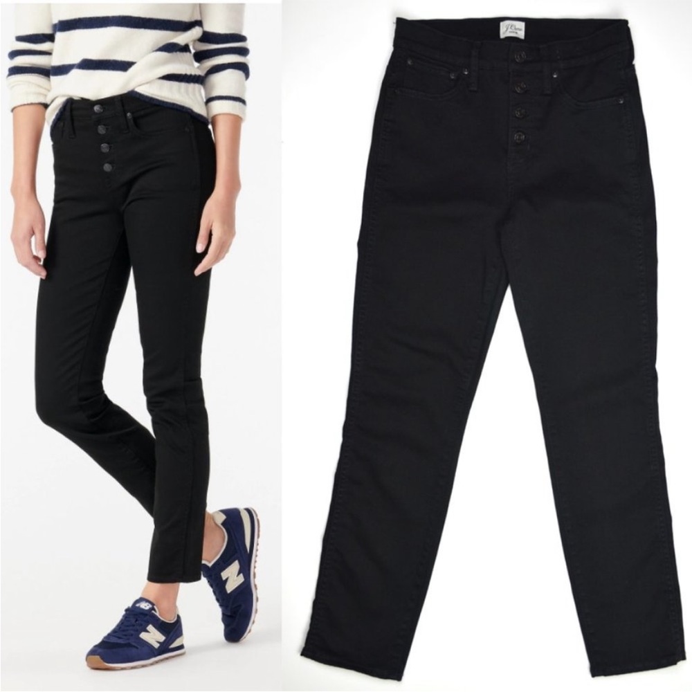 J. Crew 9" Vintage Straight Leg High Rise Black Button Fly Jeans 24